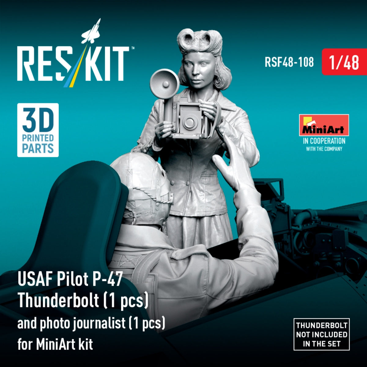 RESKIT RSF48-0108 USAF Pilot P-47 Thunderbolt (1 pcs) and photo journalist (1 pcs) for MiniArt kit (3D Printed) 1/48