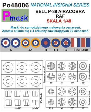 P-Mask PO48006 MASKI DO MALOWANIA OZNACZEŃ AIRACOBRA RAF 1/48