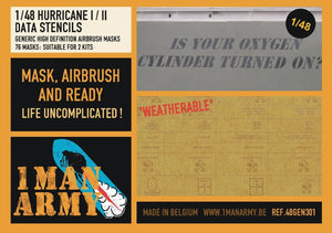 1 Man Army 48GEN301 Hurricane I/II Data Stencils 1/48
