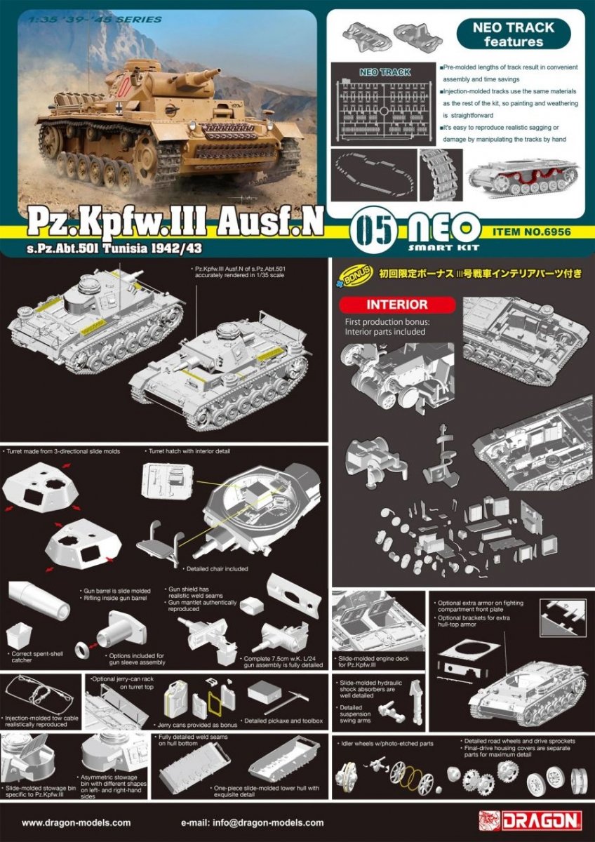 Dragon 6956 Pz.Kpfw.III Ausf.N s.Pz.Abt.501 Tunisia 1942/43 1/35 – zdjęcie 2