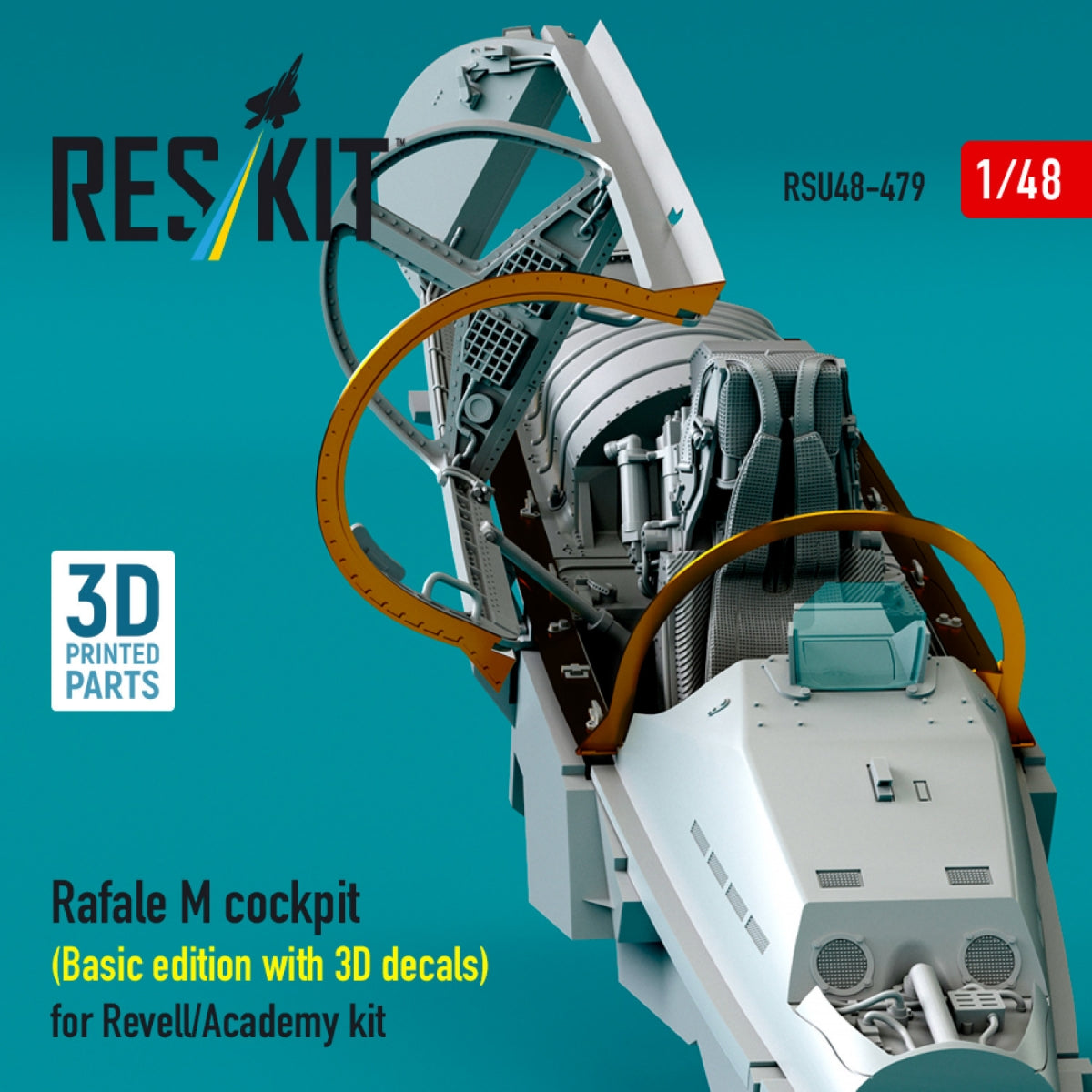 RESKIT RSU48-0479 Rafale M cockpit (Basic edition with 3D decals) for Revell/Academy kit (3D printed) 1/48