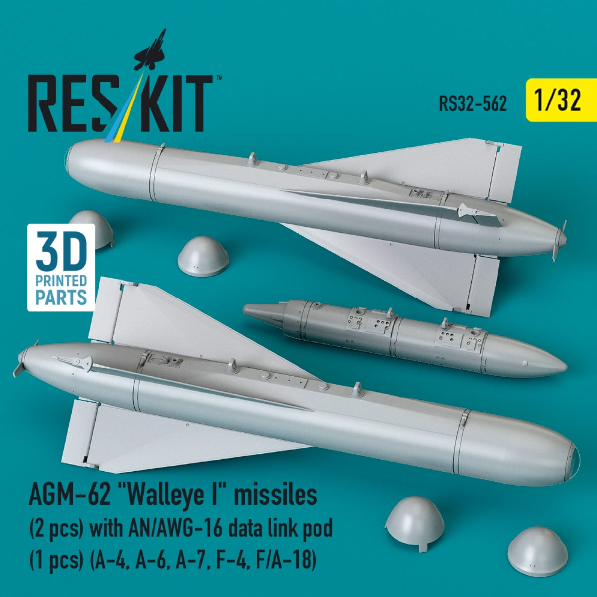 RESKIT RS32-0562 AGM-62 "Walleye I" missiles (2 pcs) with AN/AWG-16 data link pod (1 pcs) (A-4, A-6, A-7, F-4, F/A-18) (3D Printed) 1/32