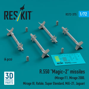 RESKIT RS72-0375 R.550 &amp;quot;Magic-2&amp;quot; missiles (4 pcs) (3D Printed) 1/72
