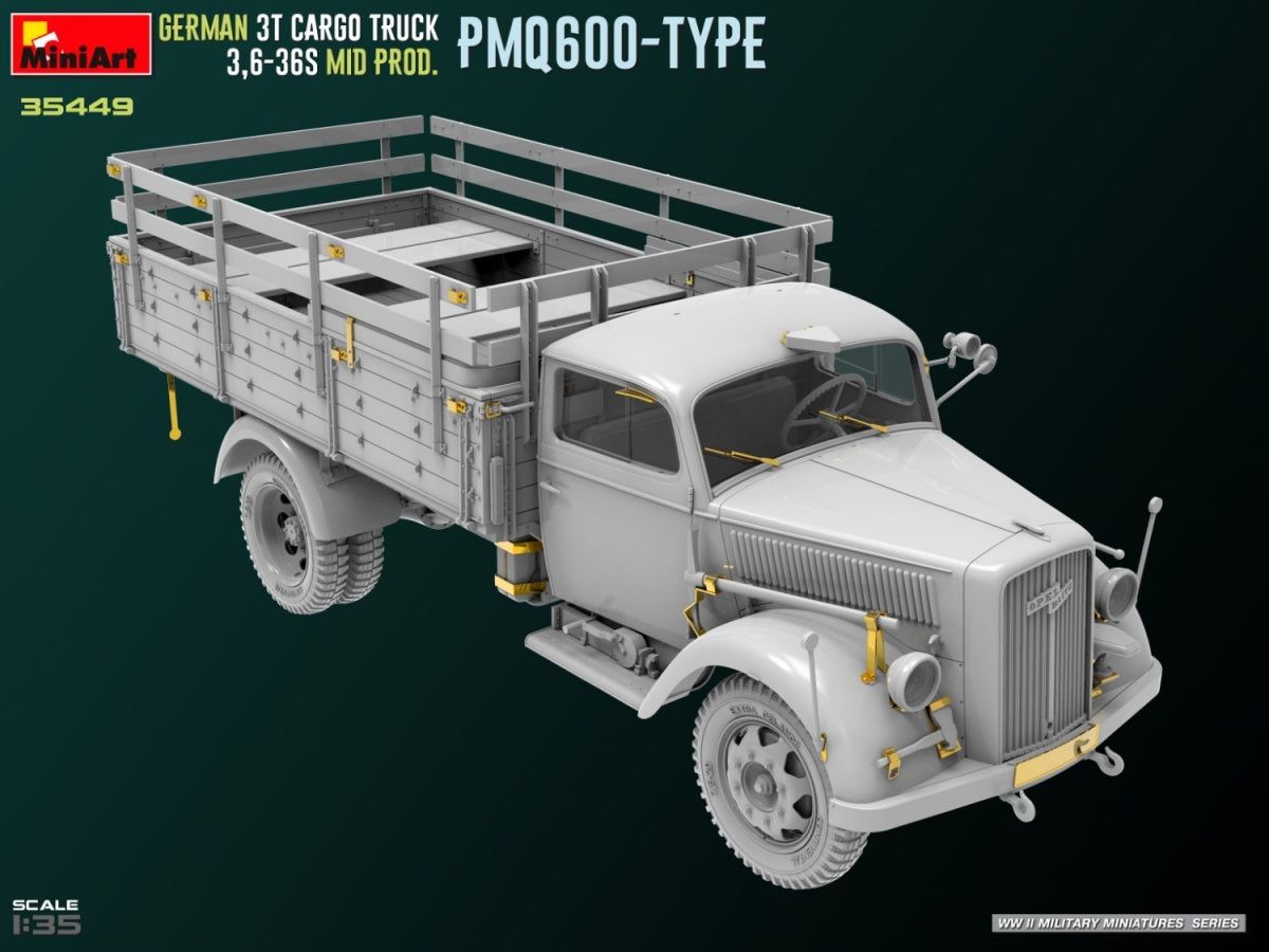 Miniart 35449 GERMAN 3T CARGO TRUCK 3.6-36S MID PROD. PMQ600-TYPE 1/35 – image 3
