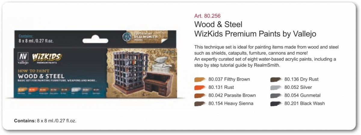 Vallejo 80256 Wizkids Wood &amp;amp; Steel Set 8x8ml – zdjęcie 2