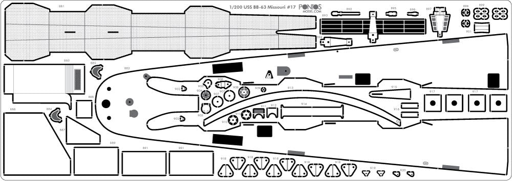Pontos 20003WD1 USS BB-63 Missouri 1945 Wooden Deck set (20B Deck Blue) 1/200 – image 4