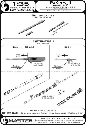 Master GM-35-046 PzKpfw II Ausf. a–F - 2cm KwK30 L/55 &amp;amp; MG-34 gun barrels (for IBG, Dragon and other kits) 1/35 – zdjęcie 11