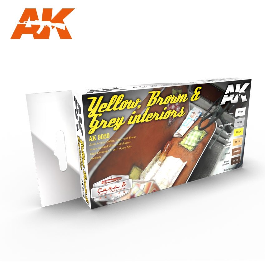 AK Interactive AK9020 YELLOW, BROWN &amp; GRAY INTERIORS (6x17ml)
