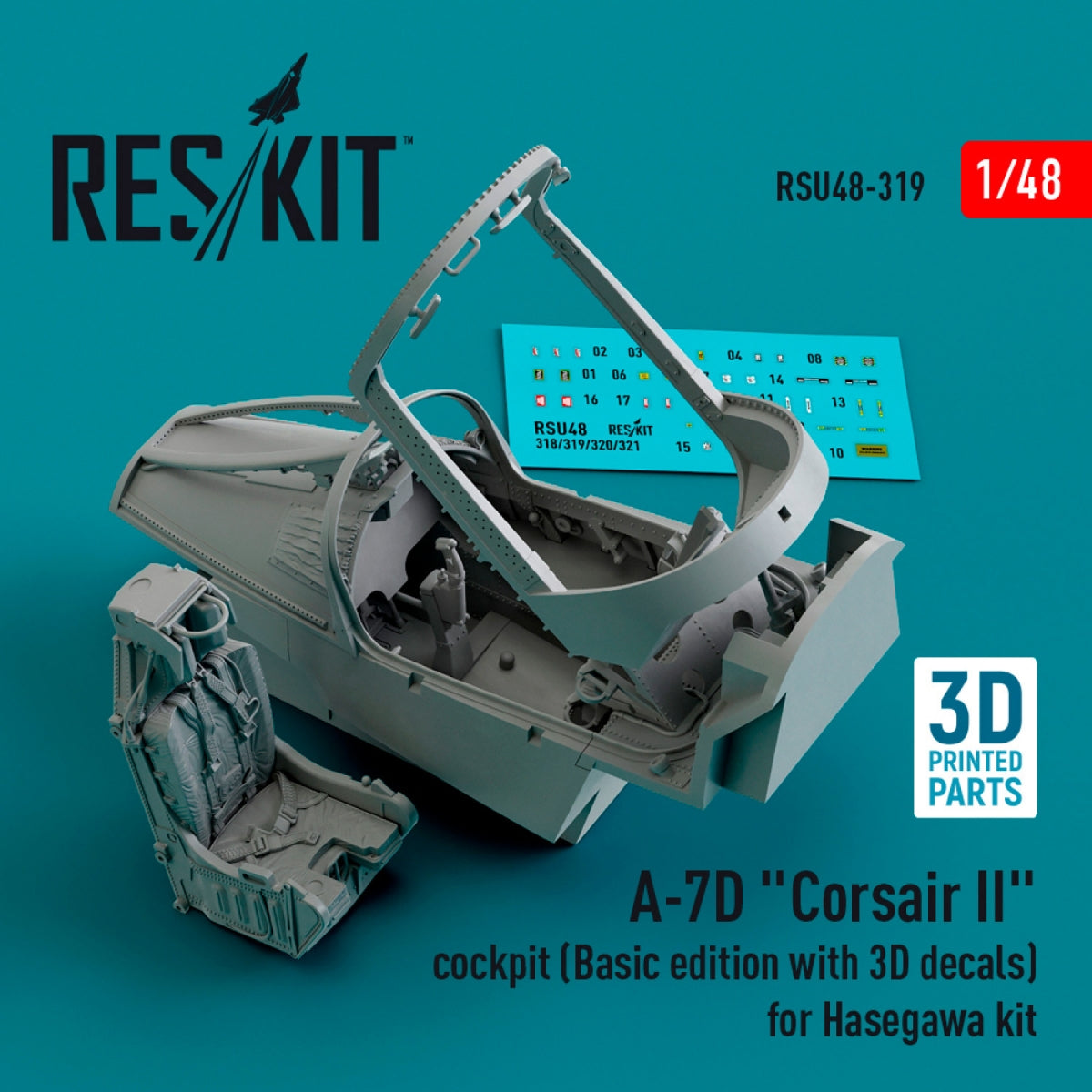 RESKIT RSU48-0319 A-7D &amp;quot;Corsair II&amp;quot; cockpit (Basic edition with 3D decals) for Hasegawa kit (3D Printed) 1/48 – zdjęcie 2