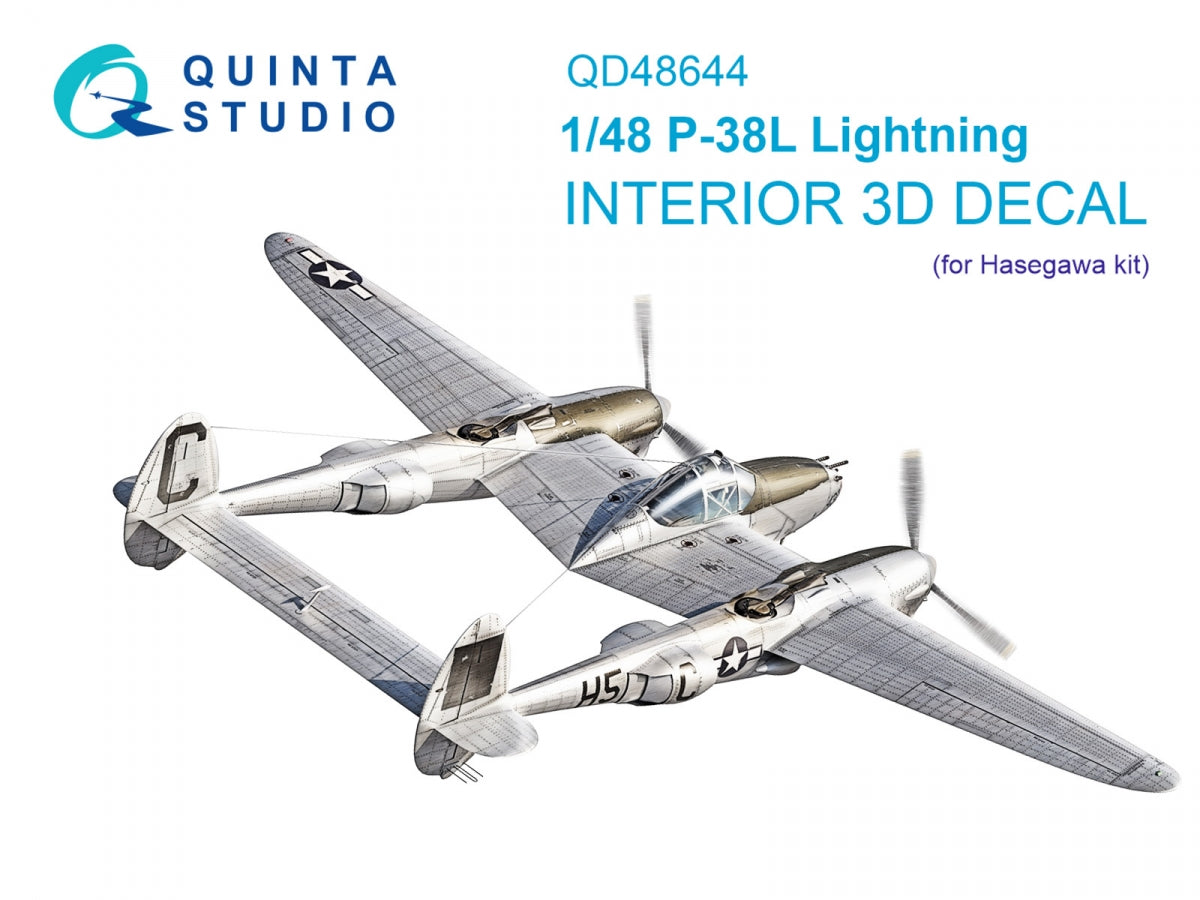 Quinta Studio QD48644 P-38L Lightning 3D-Printed & coloured Interior on decal paper ( Hasegawa ) 1/48