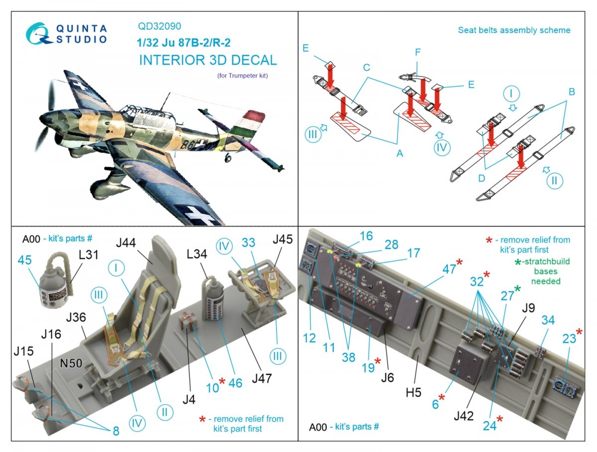 Quinta Studio QD32090 Ju 87B-2/R-2 3D-Printed &amp;amp; colored Interior on decal paper ( Trumpeter ) 1/32 – image 2