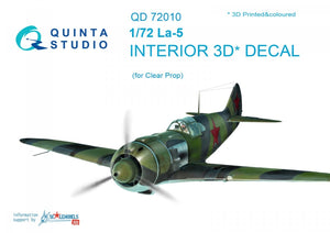 Quinta Studio QD72010 La-5 3D-Printed &amp;amp; colored Interior on decal paper (for ClearProp kit) 1/72