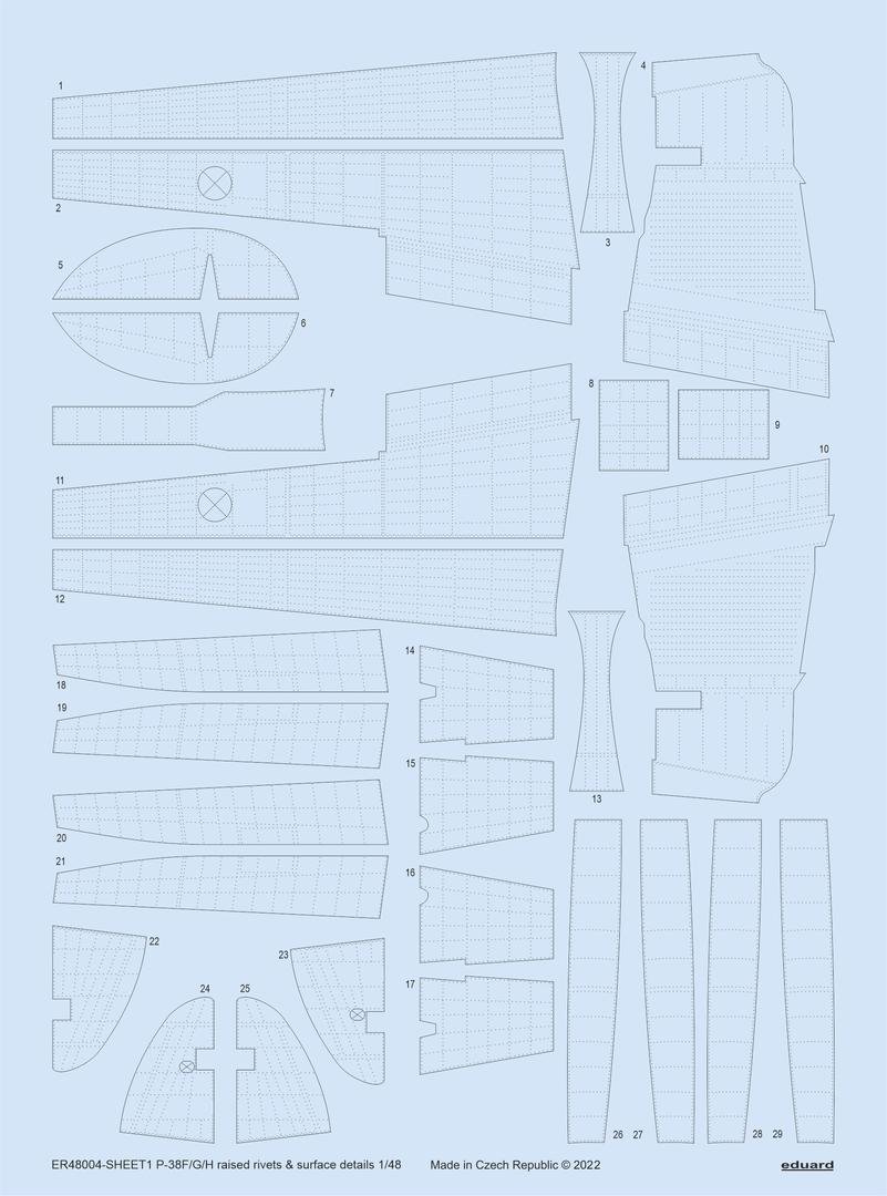 Eduard ER48004 P-38F/ G/H raised rivets & surface details TAMIYA 1/48