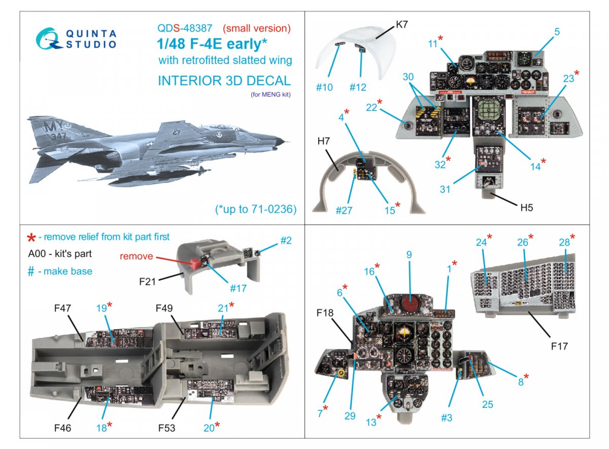Quinta Studio QDS-48387 F-4E early with slatted wing 3D-Printed &amp;amp; coloured Interior on decal paper (Meng) (Small version) 1/48 – zdjęcie 2