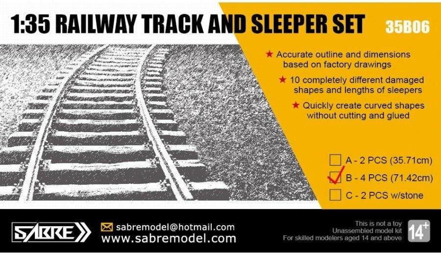 Sabre 35B06-B RAILWAY TRACK AND SLEEPER SET (4 PCS - Length 71.42 cm) 1/35