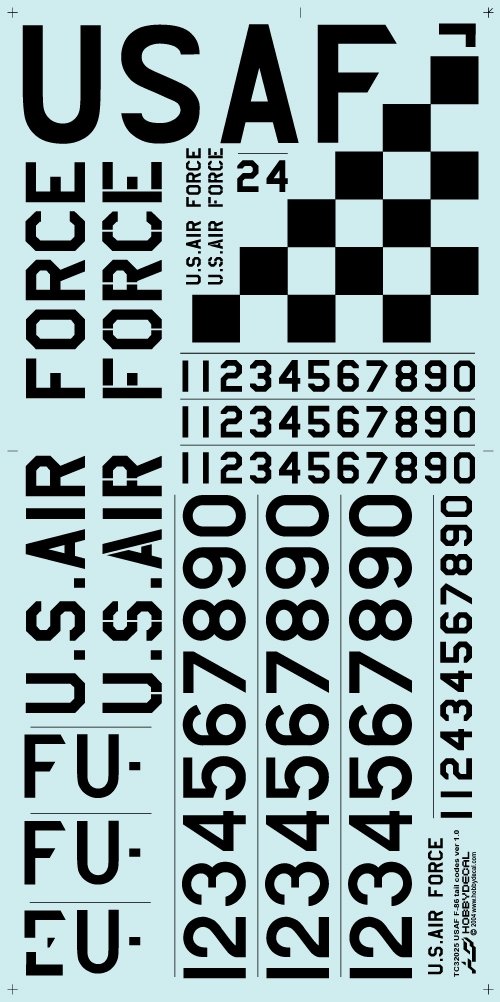 HobbyDecal TC32025V1 USAF F-86 Tail Codes ver 1 1/32