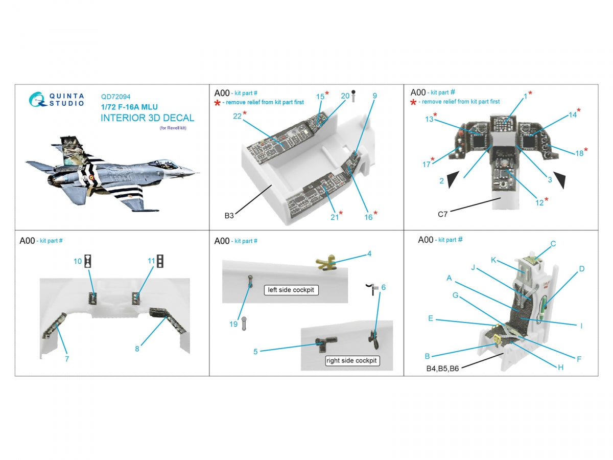 Quinta Studio QD72094 F-16A MLU 3D-Printed &amp;amp; coloured Interior on decal paper (Revell) 1/72 – zdjęcie 12