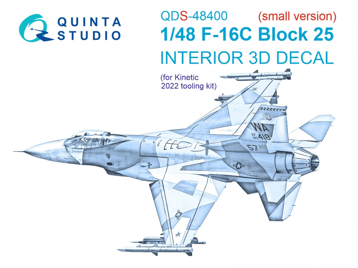 Quinta Studio QDS-48400 F-16C block 25 3D-Printed coloured Interior on decal paper (Kinetic 2022 tool) (Small version) 1/48