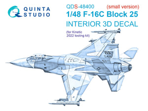 Quinta Studio QDS-48400 F-16C block 25 3D-Printed coloured Interior on decal paper (Kinetic 2022 tool) (Small version) 1/48