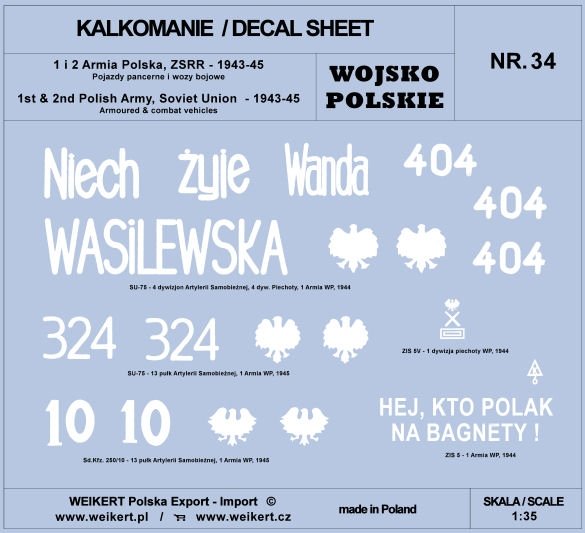 Weikert Decals DEC234 1st and 2nd Polish Army, USSR 1943-45 - Armored vehicles, combat vehicles - vol.1 1/35