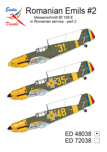 Exotic Decals 48038 Romanian Emils #2 - Messerschmitt Bf 109 E in Romanian Service - Part 2 1/48
