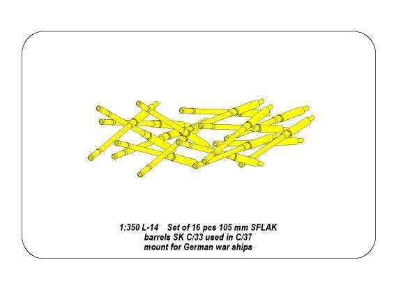 Aber 350L-14 Set of 16 pcs 105 mm SFLAK barrels SKC/33nt used in C/37 mount for German war ships 1/350 – zdjęcie 5