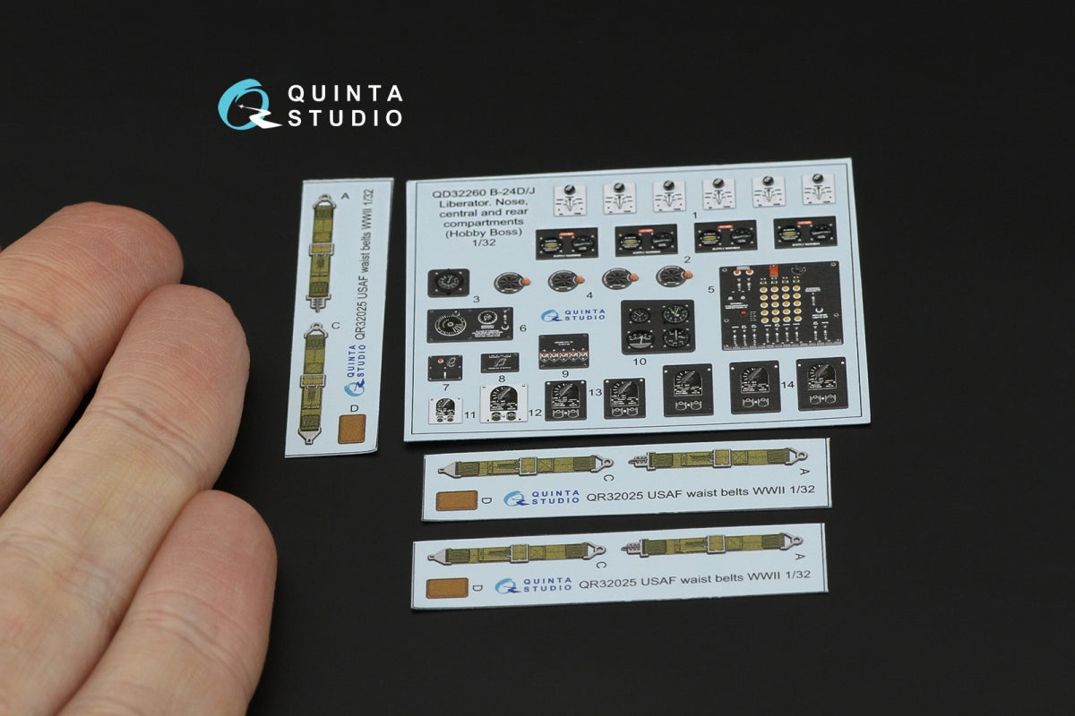 Quinta Studio QD32260 B-24D/B-24J Liberator, Nose, central and rear compartments 3D-Printed &amp; coloured Interior on decal paper (Hobby Boss) 1/32
