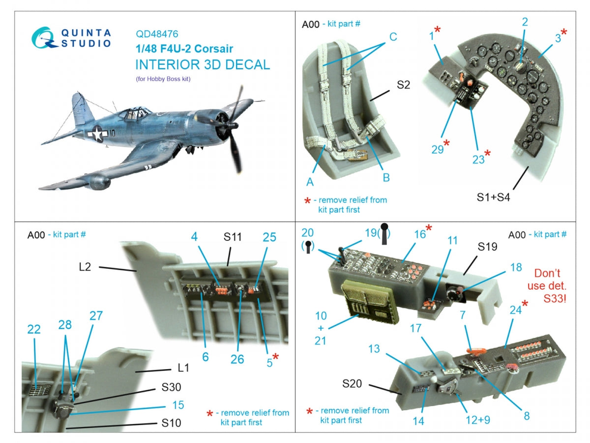Quinta Studio QD48476 F4U-2 Corsair 3D-Printed colored Interior on decal paper (Hobby Boss) 1/48 – image 2