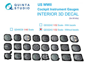Quinta Studio QD32243 US WWII Cockpit instrument gauges without bezels 3D-Printed &amp;amp; coloured Interior on decal paper (All Kits) 1/32