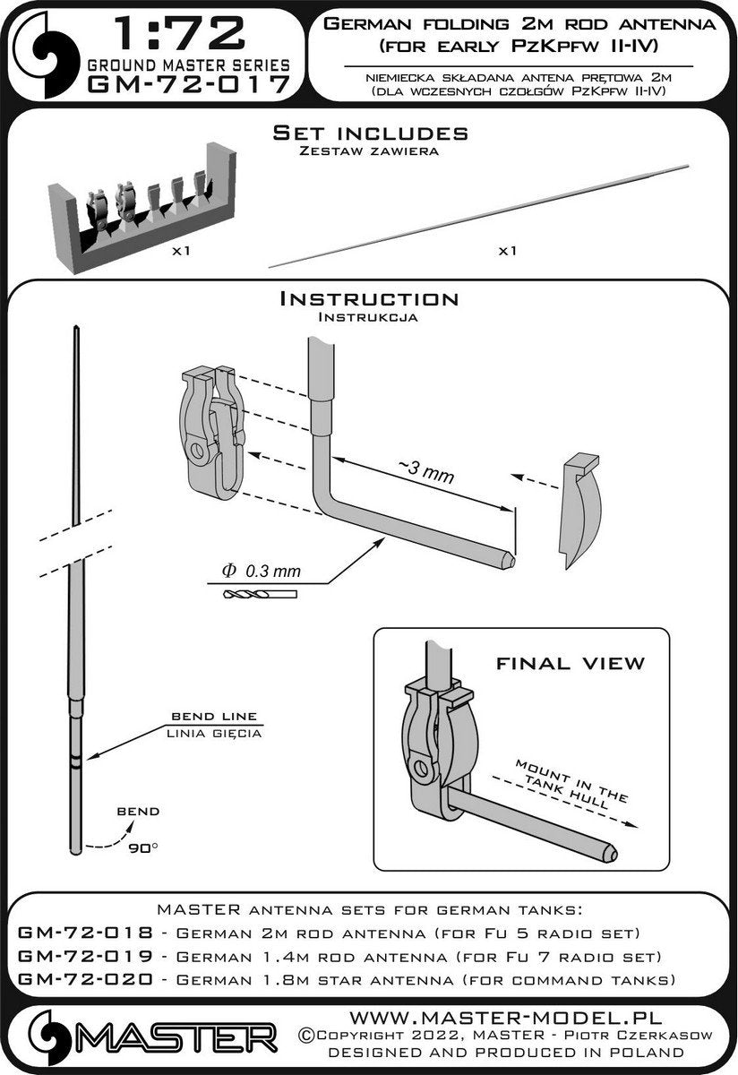 Master GM-72-017 German WWII folding 2m rod antenna (for early PzKpfw II-IV) (1pc) 1/72 – zdjęcie 9
