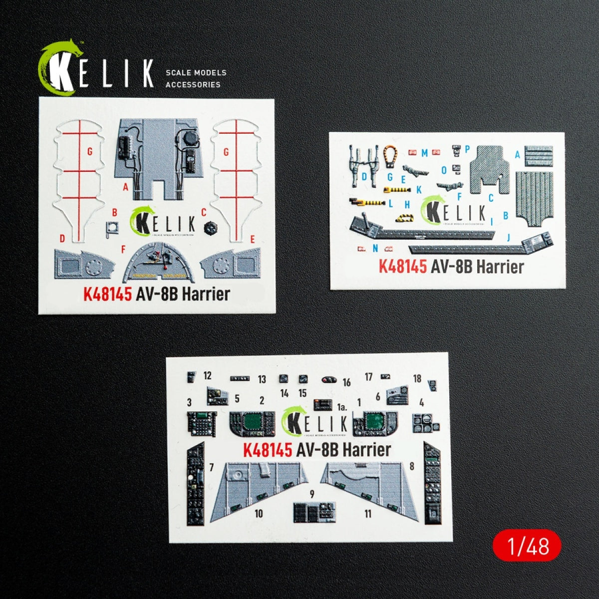 Kelik K48145 AV-8B Harrier - interior 3D decals for Hasegawa kit 1/48