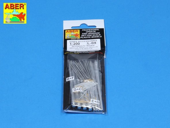 Aber 200L-04 Set of barrels for Bismarck 380mm x 8, 150mm x 12, 105mm x 16 37mm x 16, 20mm x 22 1/200 – image 10