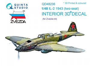 Quinta Studio QD48236 IL-2 1943 (two-seat) 3D-Printed &amp;amp; colored Interior on decal paper (for Zvezda kit) 1/48