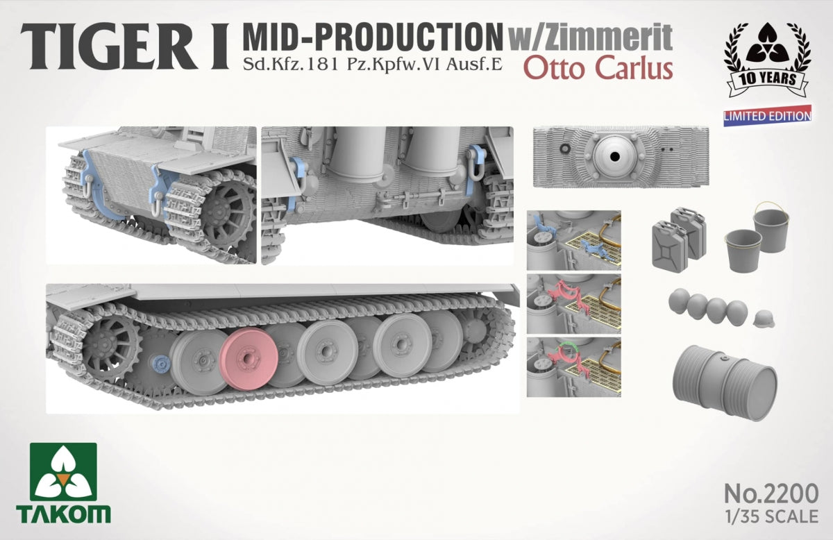 Takom 2200 Tiger I Mid Production w/zimmerit Sd.Kfz. 181 Pz.Kpfw. VI Ausf. E Otto Carius 1/35 – zdjęcie 4