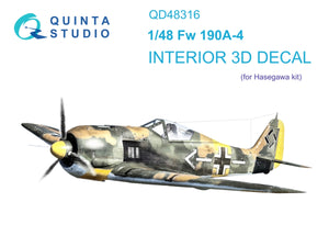 Quinta Studio QD48316 Fw 190A-4 3D-Printed &amp;amp; colored Interior on decal paper (Hasegawa) 1/48