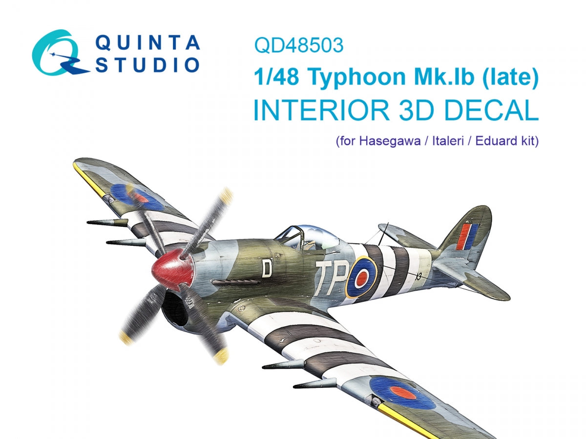Quinta Studio QD48503 Typhoon Mk.Ib late 3D-Printed & coloured Interior on decal paper (Hasegawa/Italeri) 1/48