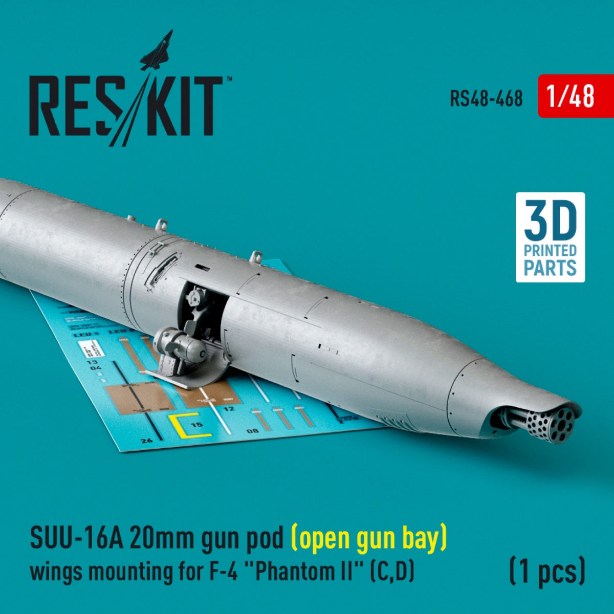 RESKIT RS48-0468 SUU-16A 20mm gun pod (open gun bay) wings mounting for F-4 Phantom II (C,D) (1 pcs) (3D Printed) 1/48 – zdjęcie 2