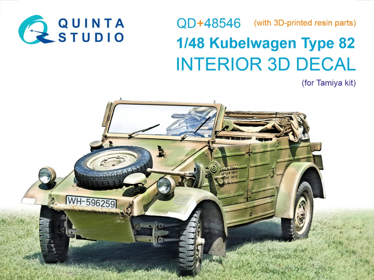 Quinta Studio QD+48546 Kubelwagen Type 82 3D-Printed &amp;amp; coloured Interior on decal paper (Tamiya) (with 3D-printed resin parts) 1/48