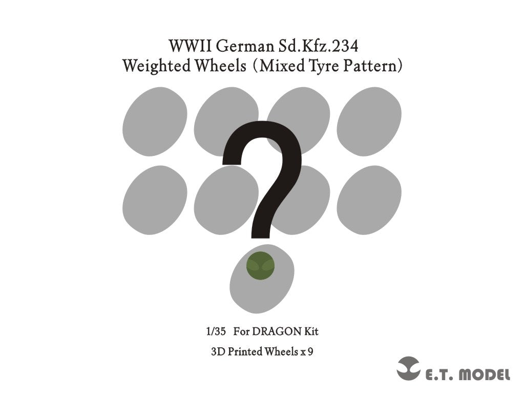 E.T. Model P35-110B WWII German Sd.Kfz.234 Large Diameter Weighted Wheels (Mixed Tyre Pattern) 1/35