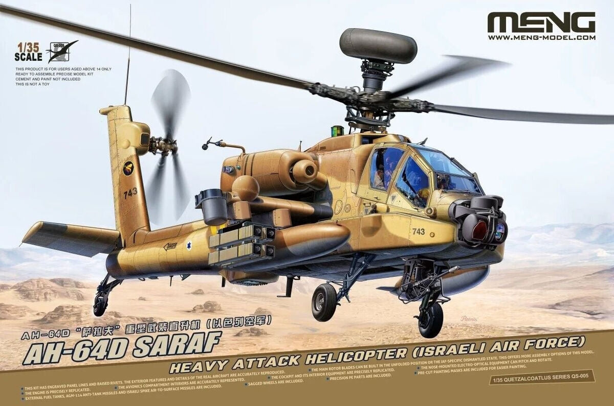 Meng Model QS-005 AH-64 D Saraf - Hélicoptère d'attaque lourd (Force aérienne israélienne) 1/35
