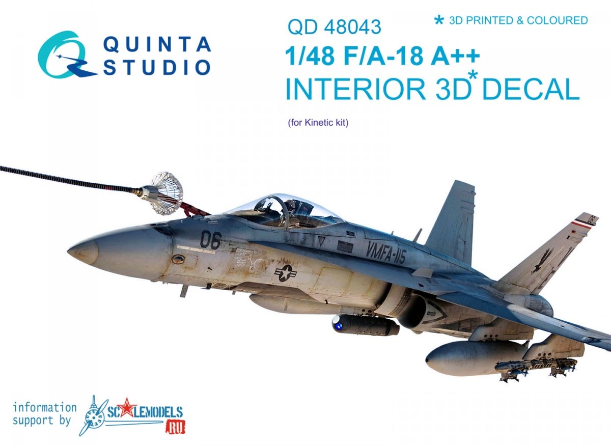 Quinta Studio QD48043 F/A-18 A++ 3D-Printed & coloured Interior on decal paper (for Kinetic) 1/48