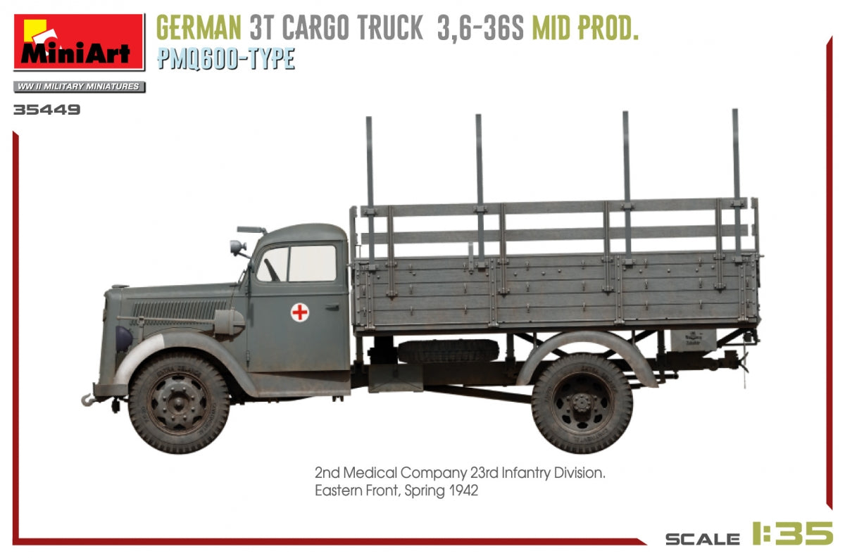 Miniart 35449 GERMAN 3T CARGO TRUCK 3.6-36S MID PROD. PMQ600-TYPE 1/35 – image 9