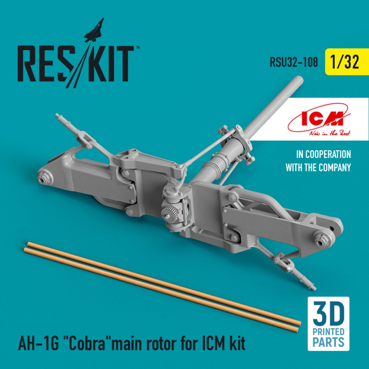 RESKIT RSU32-0108 AH-1G &amp;quot;COBRA&amp;quot;MAIN ROTOR FOR ICM KIT (3D PRINTED) 1/32