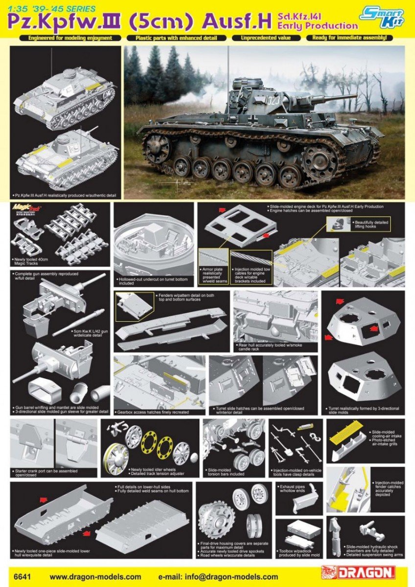 Dragon 6641 Pz.Kpfw.III (5cm) Ausf.H Sd.Kfz.141 Early Production 1/35 – image 2