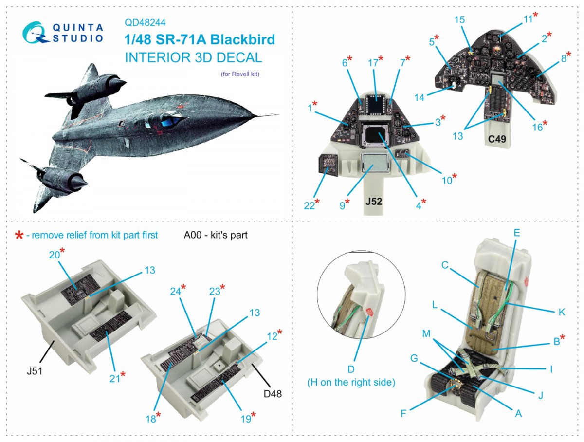 Quinta Studio QD48244 SR-71A 3D-Printed &amp;amp; colored Interior on decal paper (Revell) 1/48 – image 15