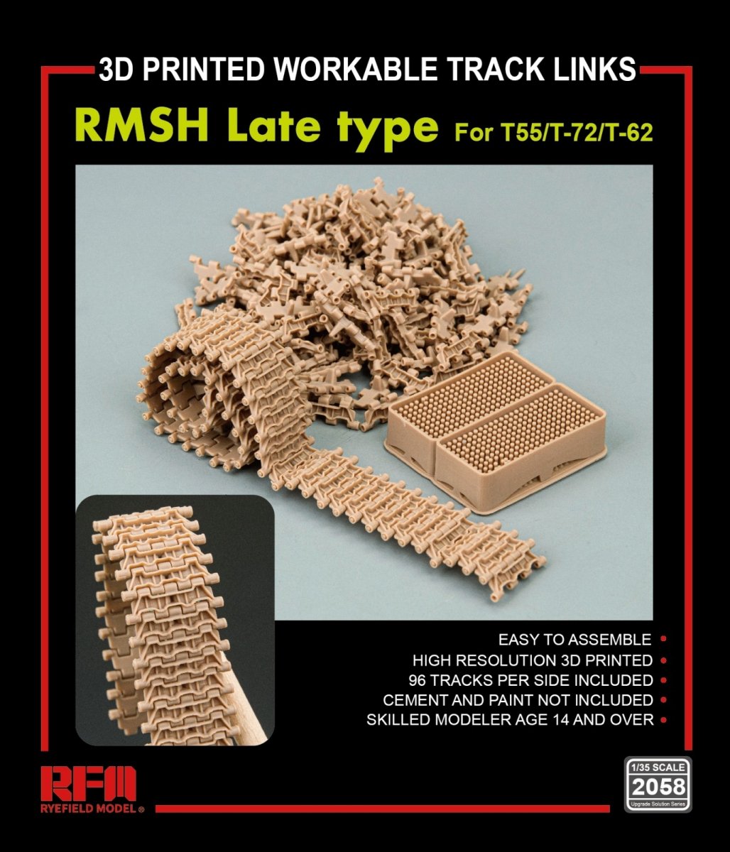 Rye Field Model 2058 RMSH Late Type For T55/-72/T-62 3D PRINTED WORKABLE TRACK LINKS 1/35 – zdjęcie 2