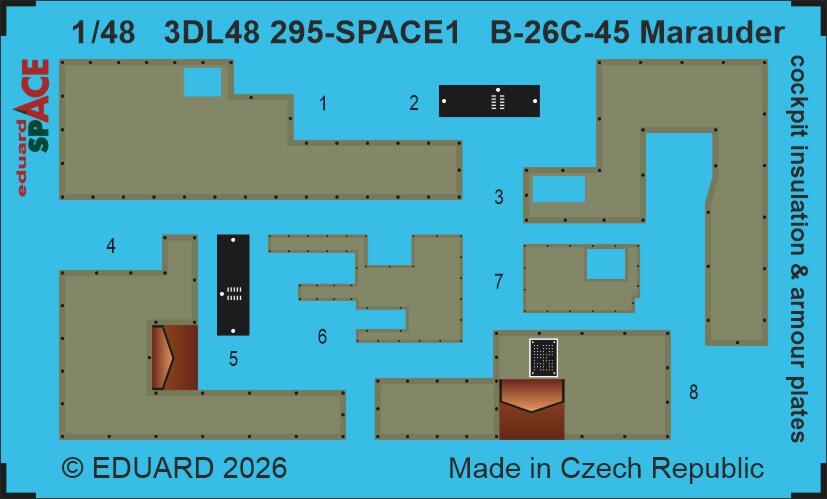 Eduard 3DL48295 B-26C-45 Marauder cockpit insulation & armour plates SPACE for ICM 1/48