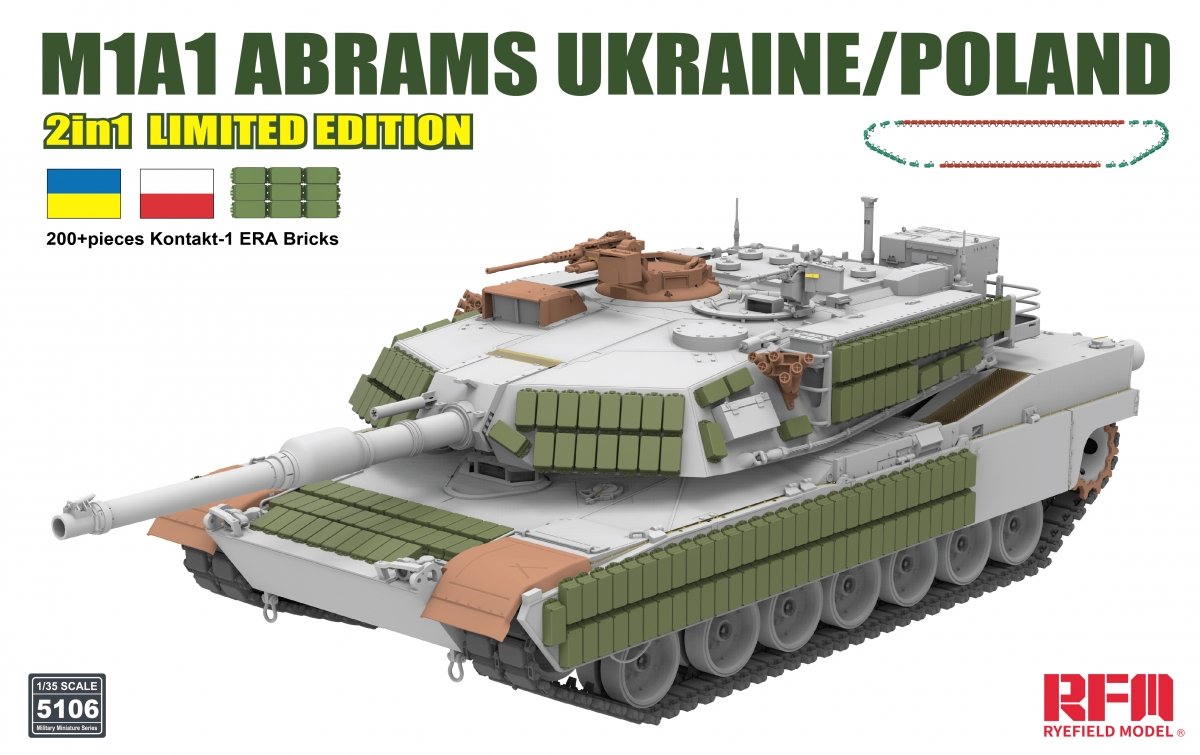 Maquette Rye Field Model 5106 M1A1 Abrams Ukraine/Pologne - Édition limitée 2 en 1 au 1/35 