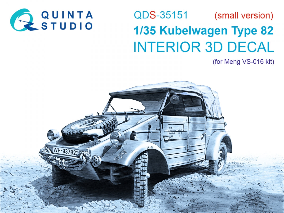 Quinta Studio QDS-35151 Kubelwagen Type 82 3D-Printed & coloured Interior on decal paper (Meng VS-016) (Small version) 1/35
