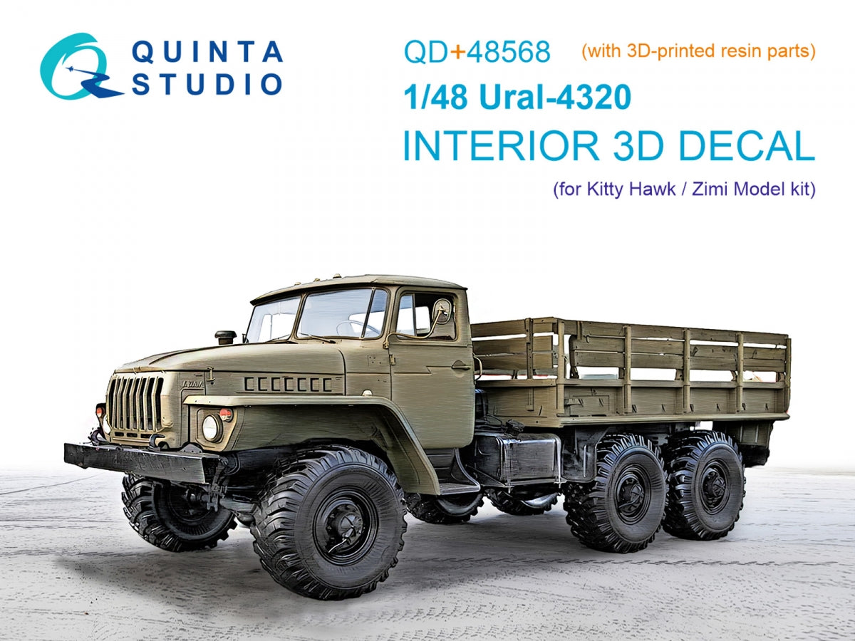 Quinta Studio QD+48568 URAL 4320 3D-Printed &amp;amp; coloured Interior on decal paper (KittyHawk/Zimi model) (with 3D-printed resin parts) 1/48